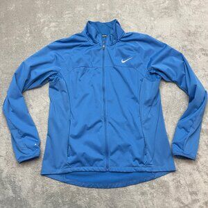 Nike Shield Women's XL Blue Jacket Full Zip Long Sleeves Thumb Holes Running